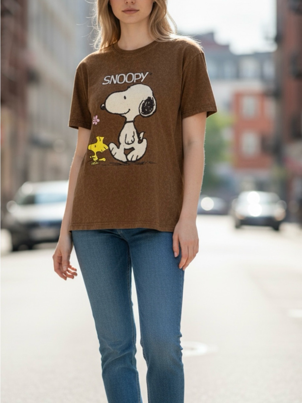 Pre-owned Snoopy Graphic Brown Tee M